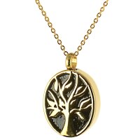Anhänger Medaillon Baum des Lebens aus Edelstahl goldfarben, schwarz abgesetzt Gravur AP 495 Gold