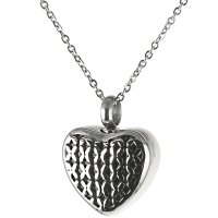 Asche Anhänger kleines Herz mit Muster Silber Schwarz abgesetzt aus Edelstahl Gravur AP 497