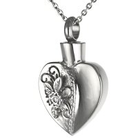 Herz in der Farbe Silber mit Rose aus Edelstahl Asche Anhänger glänzend AP 515
