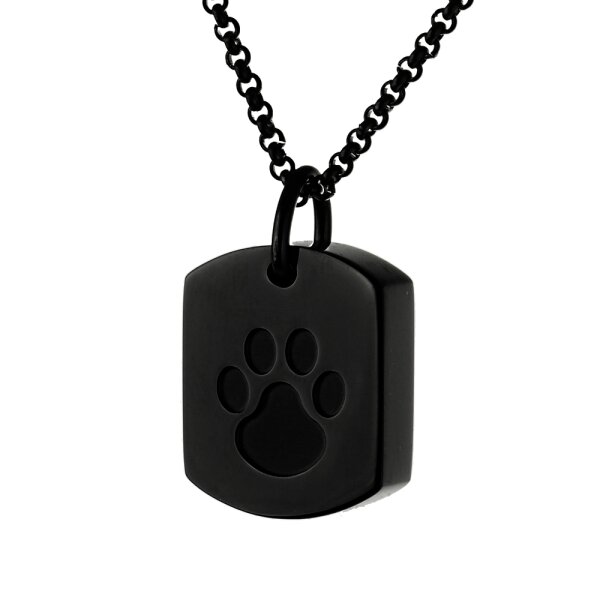 BLACK LINE Asche Anhänger Dog Tag mit Pfotenabdruck Trauer Schmuck aus Edelstahl Gravur AP 421 klein Schwarz