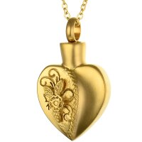 Herz mattiert in der Farbe Gold mit Rose aus Edelstahl Asche Anhänger glänzend Memorial AP 247 matt