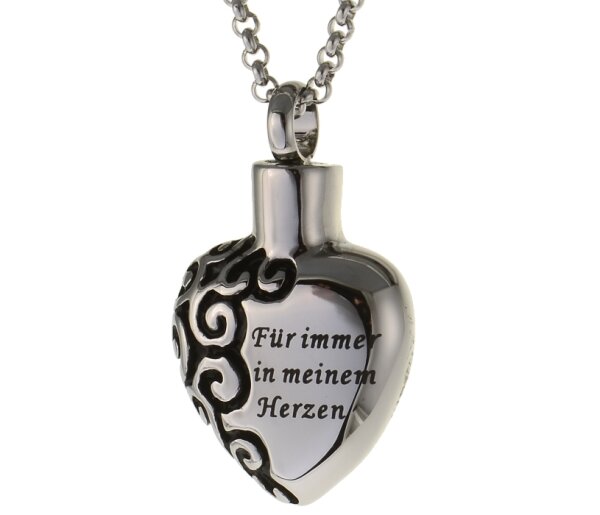 Charismatum® Gedenk Anhänger Herz zum befüllen Andenken "Für immer in meinem Herzen" aus Edelstahl Gravur AP 110C