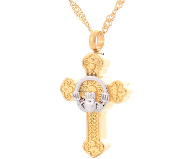 Kreuz in den Farben Gold Silber mit einem Herz aus Edelstahl Gravur AP 134