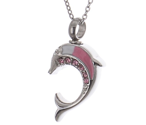 Kleiner Delphin mit rosa Zirkonia-Steinen Silber aus Edelstahl AP 193
