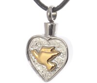 Herz aus poliertem Edelstahl mit einer Taube in der Farbe Gold Gravur AP 203