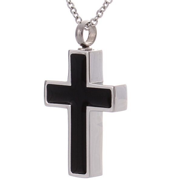 Gedenk Anhänger Kreuz Silber Schwarz aus Edelstahl Gravur AP 24