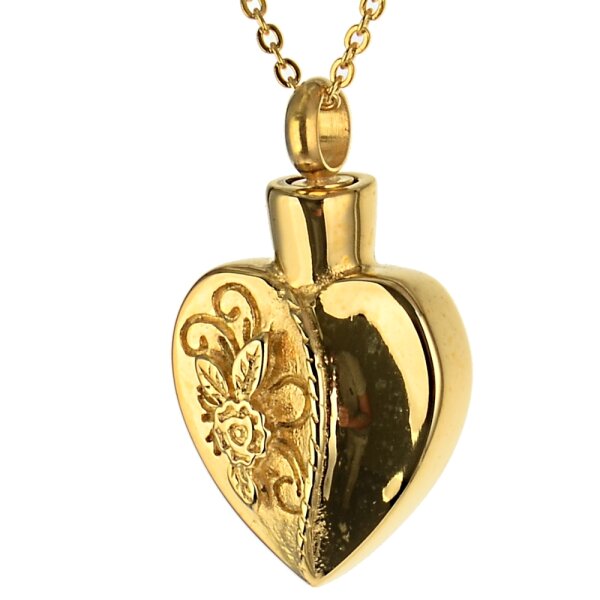 Herz in der Farbe Gold mit Rose aus Edelstahl Asche Anhänger mattiert Memorial AP 247