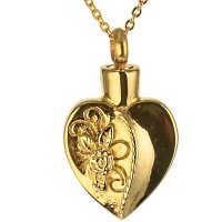 Herz in der Farbe Gold mit Rose aus Edelstahl Asche Anhänger mattiert Memorial AP 247
