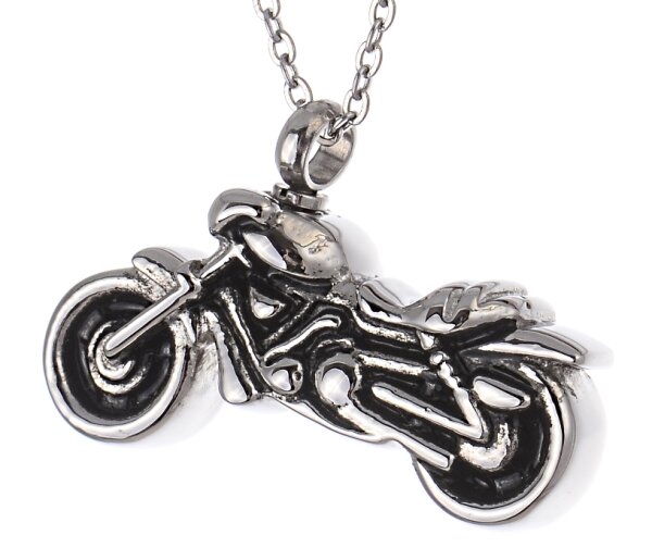 Gedenk Anhänger kleines Motorrad in Silber Schwarz Gedenk Anhänger aus Edelstahl Memorial AP 268
