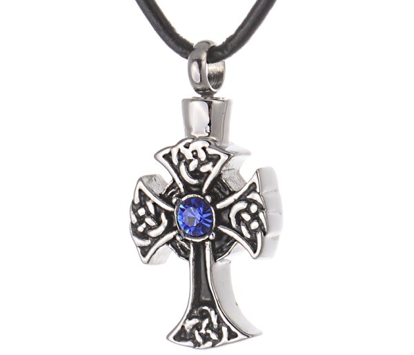 Kreuz Silber Schwarz abgesetzt mit einem blauen Zirkonia Stein in der Mitte AP 280