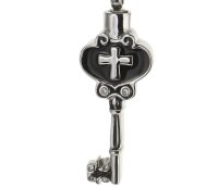 Asche Anhänger Schlüssel klein mit Kreuz schwarz abgesetzt Zirkonia Steine aus Edelstahl AP 310