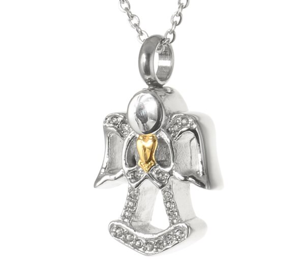 Gedenk Anhänger Engel mit Zirkonia Steinen verziert und einem Herz in der Farbe Gold AP 368