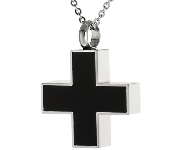 Asche Anhänger Kreuz in Silber Schwarz Gedenk Schmuck aus Edelstahl Gravur AP 60