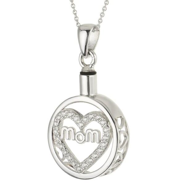 Charismatum® 925 Sterling Silber Asche Anhänger Medallion mit Herz "Mom" glänzend APS 14