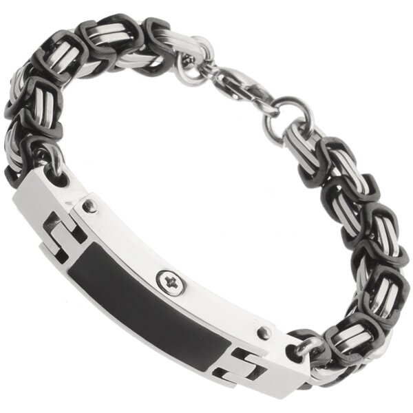 Asche Armband für Herren aus Edelstahl mit schwarzer Einlage und Königskette Farbe Silber Schwarz Gravur AP 34 KS