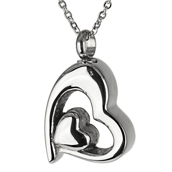 Gedenk Anhänger Herz in Herz in der Farbe Silber aus Edelstahl AP 445